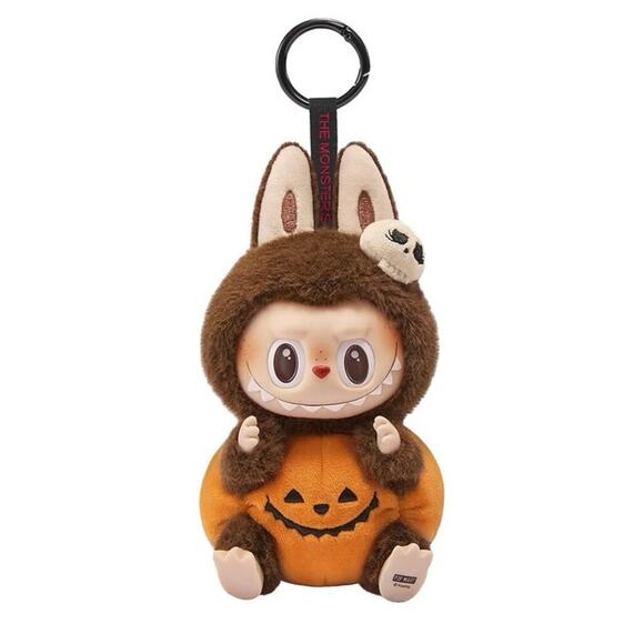 Pop Mart Labubu Happy Halloween Party Series-Sitting Pumpkin Vinyl Plush Pendant - Picture 1 of 7